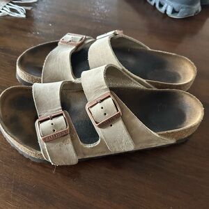 Birkenstock Tan Sandals with Adjustable Straps and Contoured Footbed